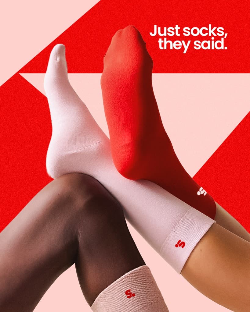 Graphic red and pink sock campaign