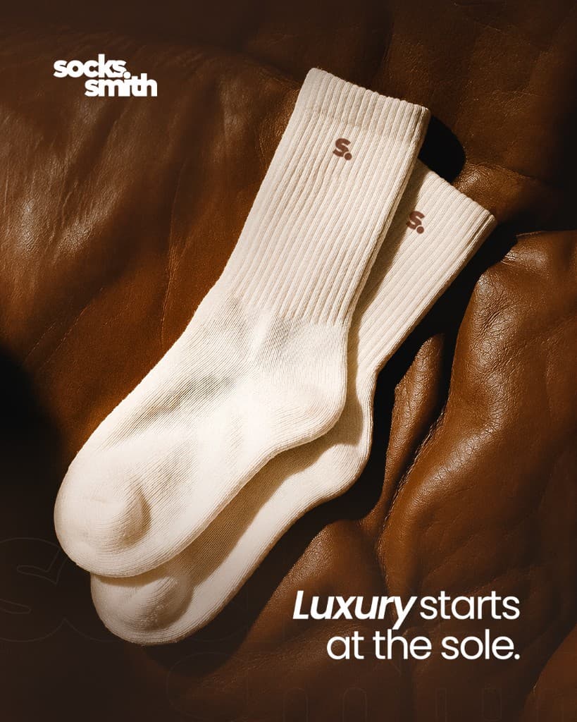 Luxury cream socks on leather