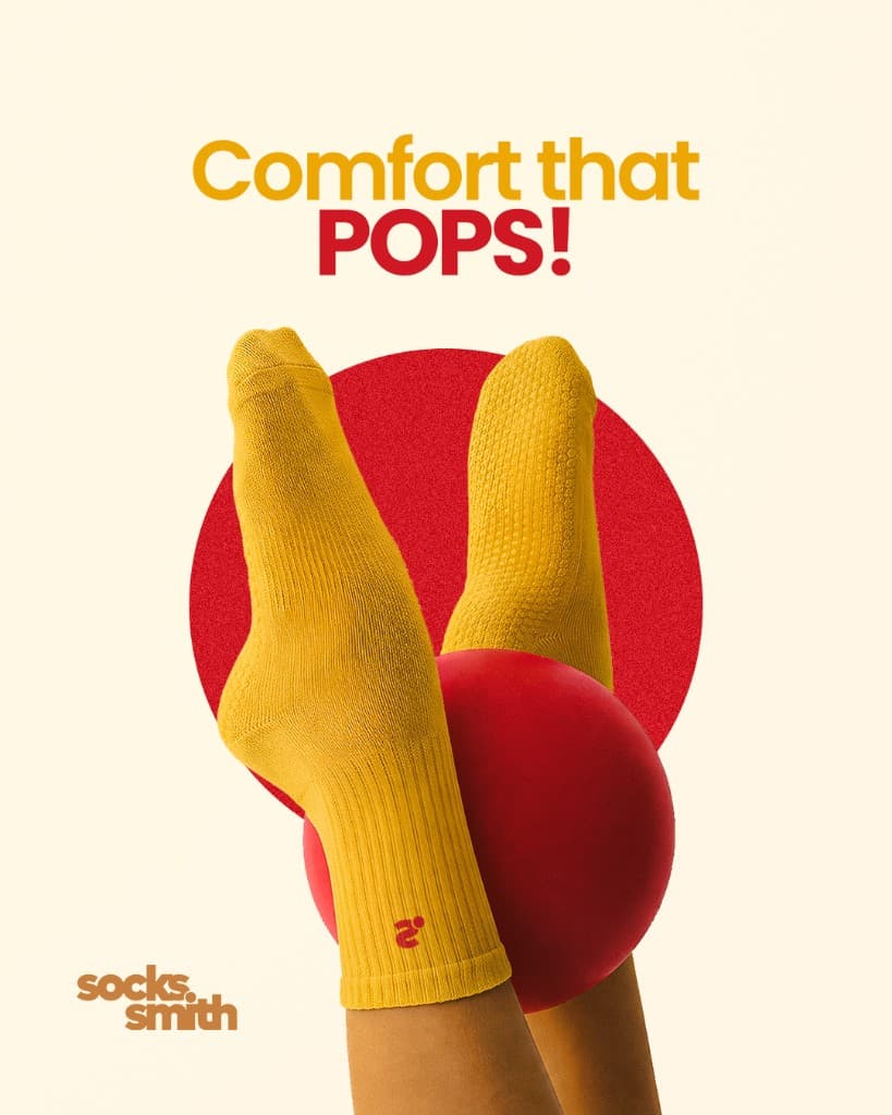 Yellow socks with red ball