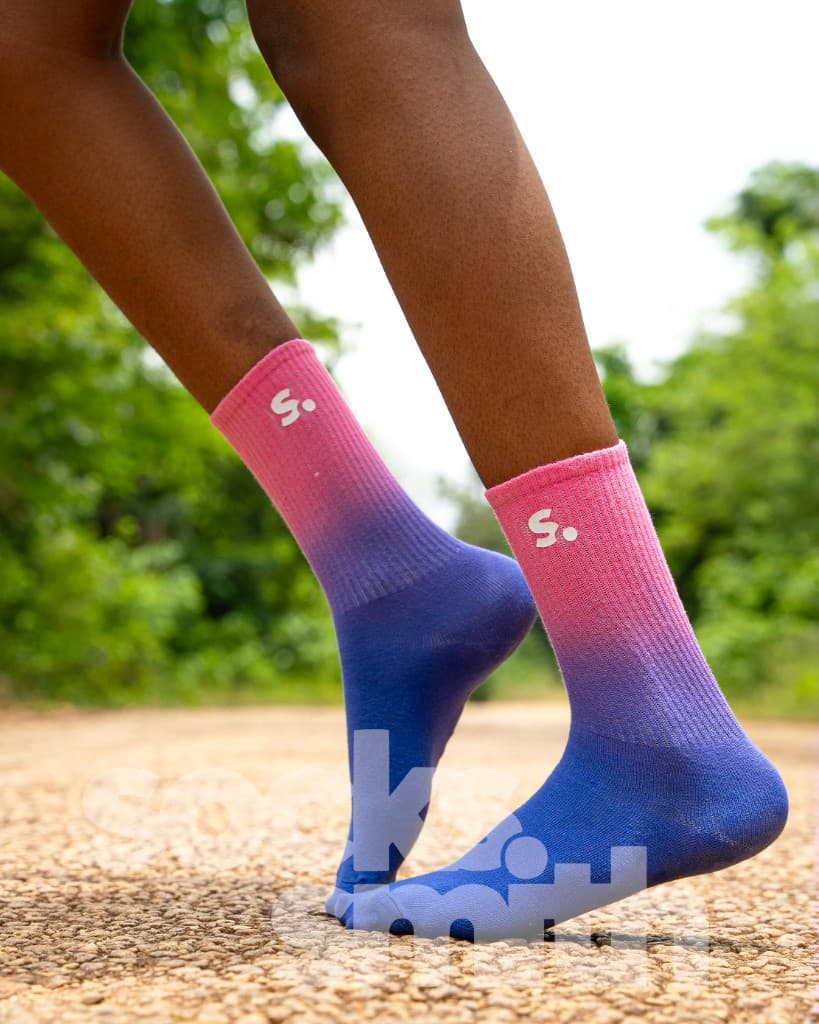 Pink to blue gradient socks